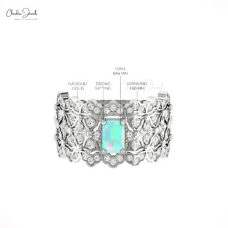 Delicate Cluster Diamond Ring With 6x4mm Fire Opal Prong Set In 14k Real Gold Bridal Rings