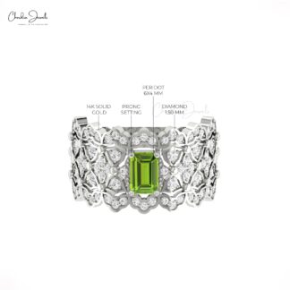 AAA Peridot Cocktail Wedding Ring In 14k Solid Gold Cluster Diamond Hallmarked Jewelry