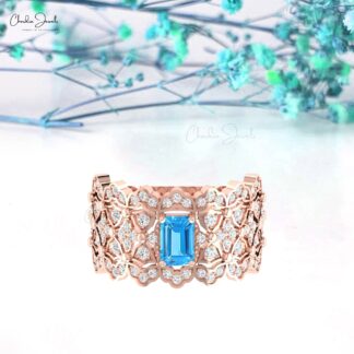 Signature Cocktail Diamond Ring In 14k Solid Gold Swiss Blue Topaz Anniversary Rings