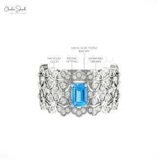 Signature Cocktail Diamond Ring In 14k Solid Gold Swiss Blue Topaz Anniversary Rings