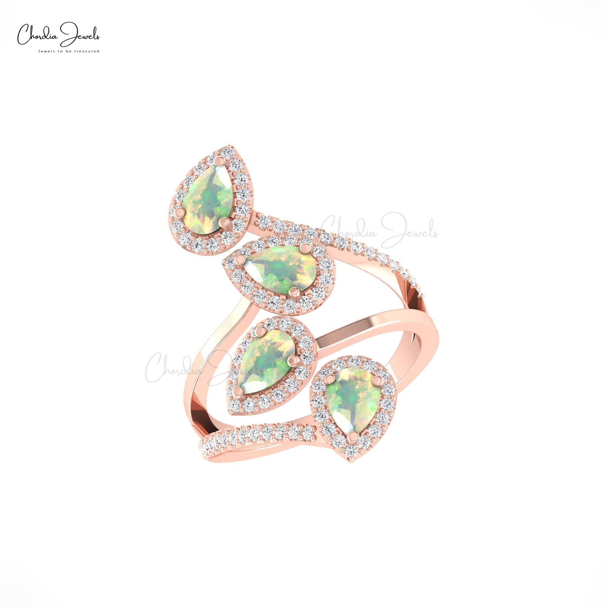 Pear Cut Statement Ring In 14k Real Gold Fire Opal 6x4mm And Diamond Halo Women Rings