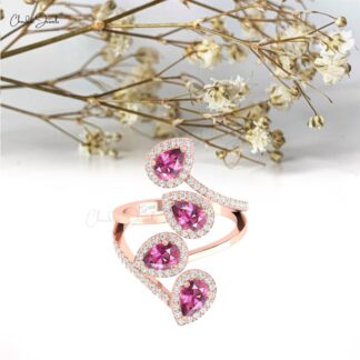 Diamond Halo Wrap Ring In 14k Pure Gold Rhodolite Garnet 6x4mm Gemstone Wedding Rings