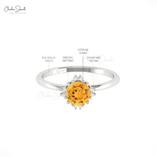 Diamond Accented Wedding Ring With 0.7 Ct Citrine Gemstone 14k Solid Gold Rings For Her