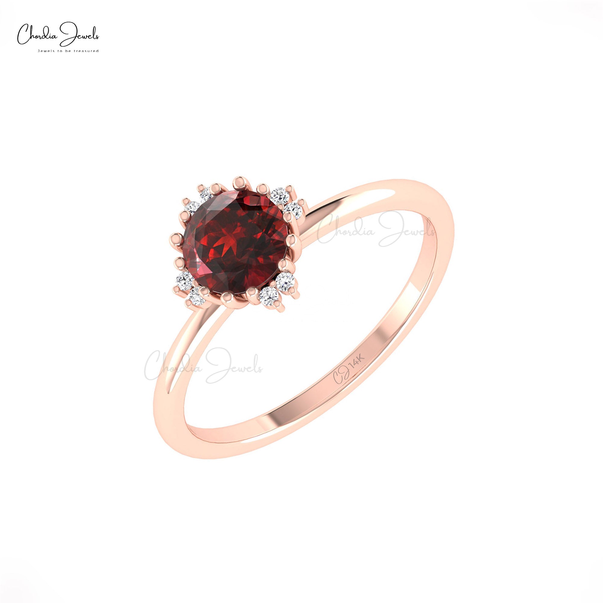 Dual Birthstone Women Ring In 14k Real Gold Red Garnet And Diamond Engagement Rings