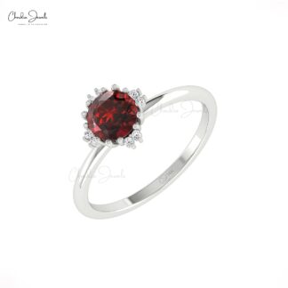 Dual Birthstone Women Ring In 14k Real Gold Red Garnet And Diamond Engagement Rings