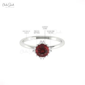 Dual Birthstone Women Ring In 14k Real Gold Red Garnet And Diamond Engagement Rings