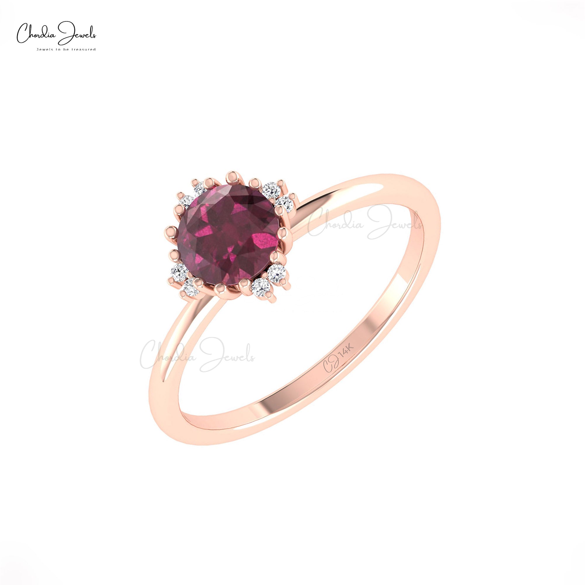 Natural Rhodolite Garnet Wedding Ring In 14k Real Gold Small Diamond Hallmark Jewelry