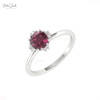 Natural Rhodolite Garnet Wedding Ring In 14k Real Gold Small Diamond Hallmark Jewelry
