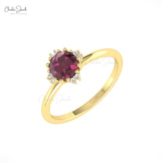 Natural Rhodolite Garnet Wedding Ring In 14k Real Gold Small Diamond Hallmark Jewelry