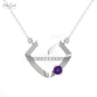 Natural Amethyst Lips Necklace In Pure 14k Gold Diamond And 0.24 Ct Gemstone Love Jewelry.