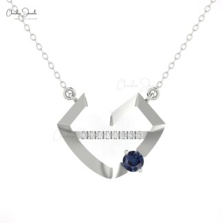 Delicate Heart Lips Necklace With 4mm Blue Sapphire And G-H Diamond 14k Pure Gold Necklace