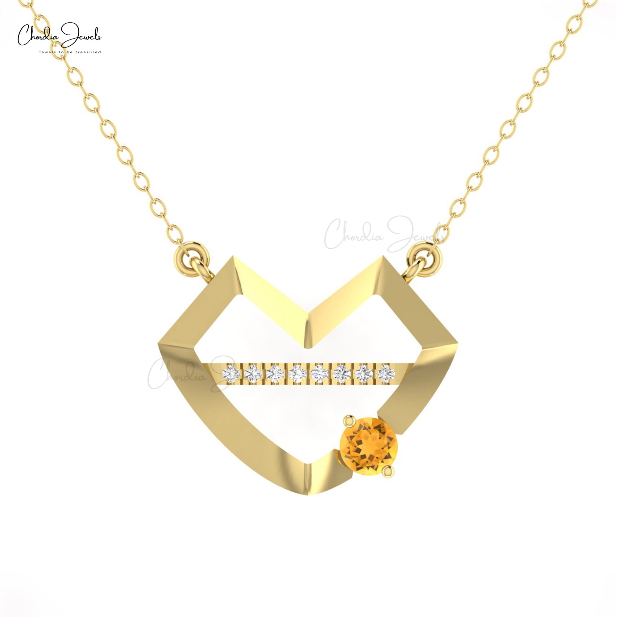 Brilliant Cut Diamond Necklace In 14k Real Gold Citrine 4mm Gemstone Women Necklaces