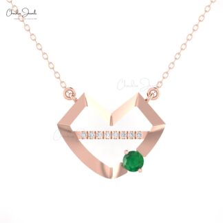 Real 14k Gold Heart Style Necklace With 0.38 Ct Emerald And Diamond Lips Love Necklaces