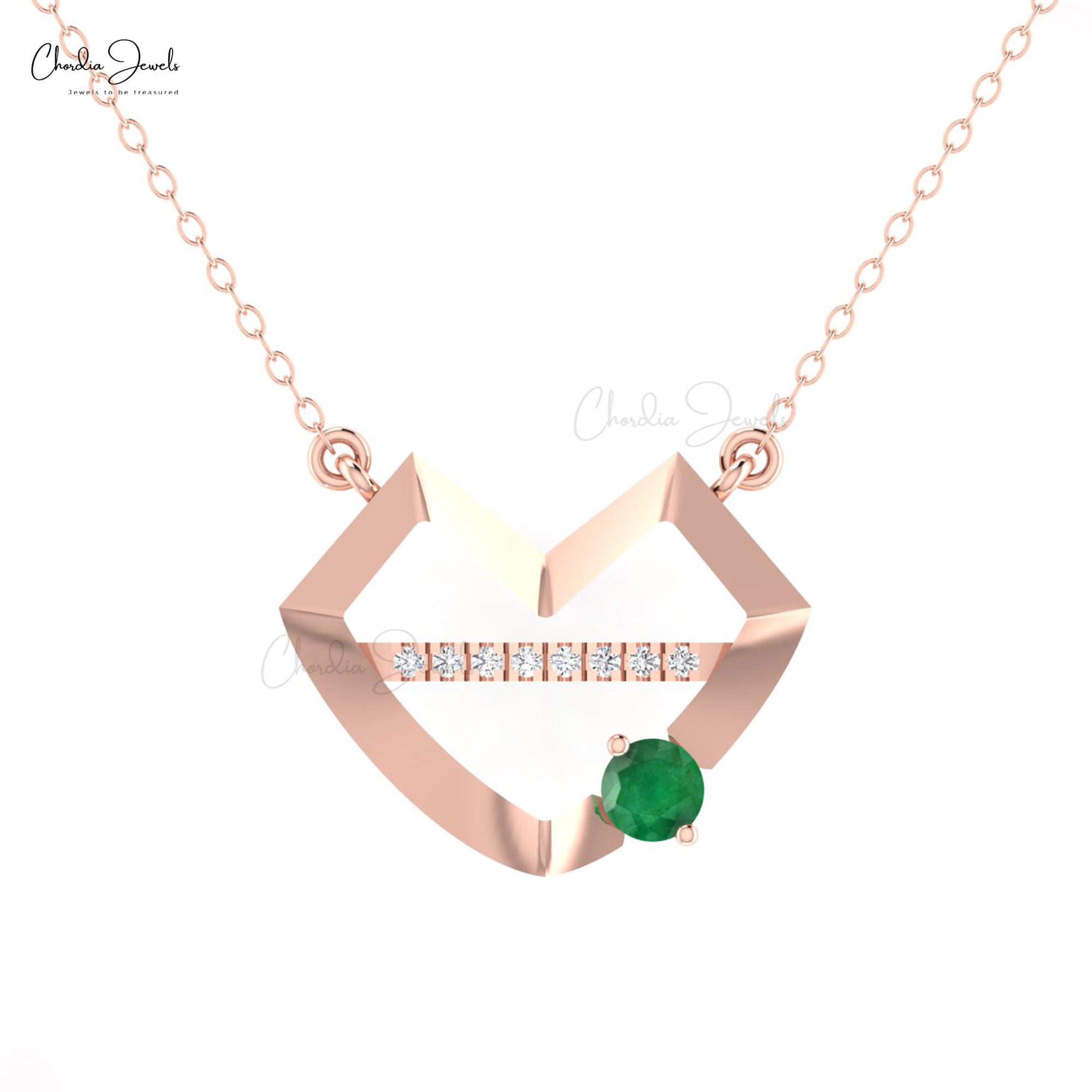 Real 14k Gold Heart Style Necklace With 0.38 Ct Emerald And Diamond Lips Love Necklaces