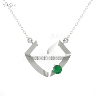 Real 14k Gold Heart Style Necklace With 0.38 Ct Emerald And Diamond Lips Love Necklaces