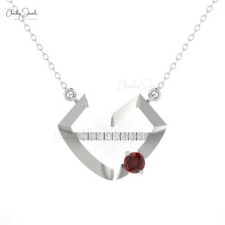 Diamond Bar Hubb Necklace With 4mm Red Garnet Thin Chain Lips Necklaces In 14 Solid Gold