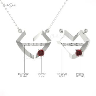 Diamond Bar Hubb Necklace With 4mm Red Garnet Thin Chain Lips Necklaces In 14 Solid Gold