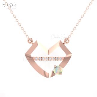 Solid 14k Gold Lips Necklace With 0.24 Ct Fire Opal And Diamond Minimalist Chain Necklace