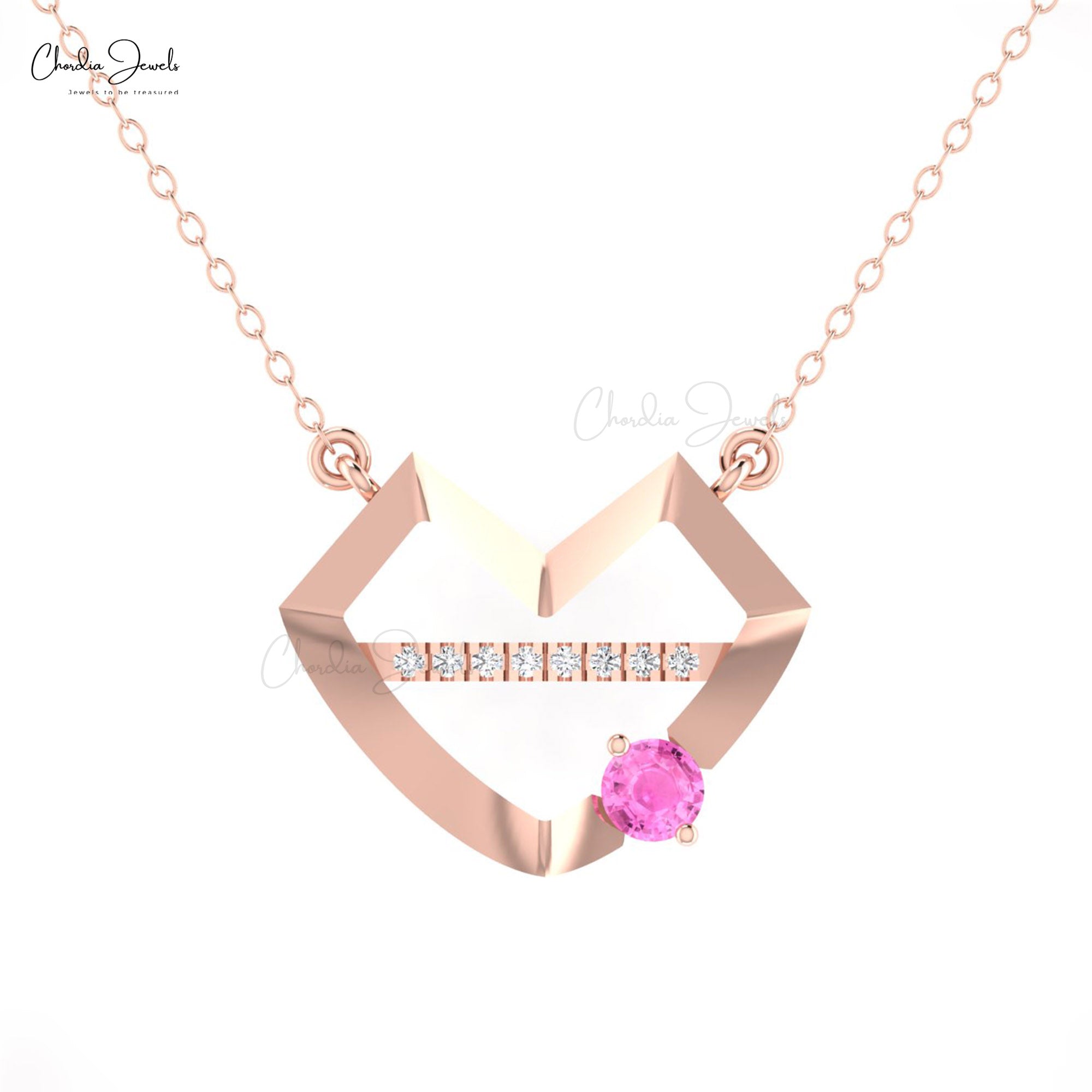 Hubb Diamond Chain Necklace With 0.38 Ct Pink Sapphire Prong Set In 14k Gold Necklaces