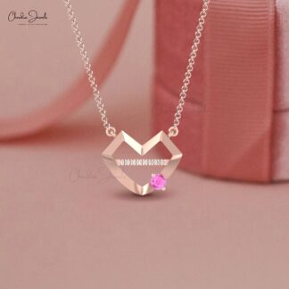 Hubb Diamond Chain Necklace With 0.38 Ct Pink Sapphire Prong Set In 14k Gold Necklaces