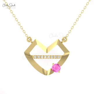 Hubb Diamond Chain Necklace With 0.38 Ct Pink Sapphire Prong Set In 14k Gold Necklaces