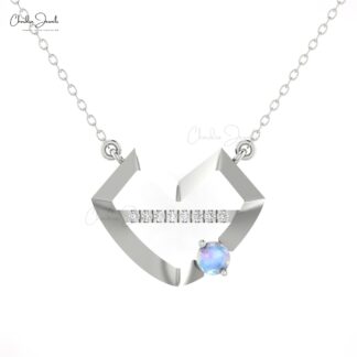 Real 14k Gold Lips Chain Necklace With 0.24 Ct Moonstone And Diamond Love Necklace