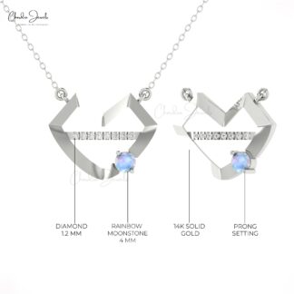 Real 14k Gold Lips Chain Necklace With 0.24 Ct Moonstone And Diamond Love Necklace