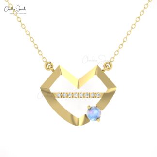 Real 14k Gold Lips Chain Necklace With 0.24 Ct Moonstone And Diamond Love Necklace