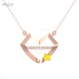 Two Birthstone Hubb Necklace In Real 14k Gold Yellow Sapphire And Diamond Love Jewelry