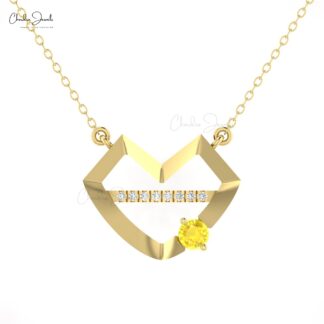 Two Birthstone Hubb Necklace In Real 14k Gold Yellow Sapphire And Diamond Love Jewelry