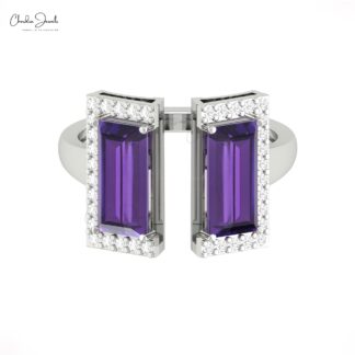 Baguette Half Halo Ring With 12x7mm Amethyst And Diamond Wedding Rings In 14k Real Gold