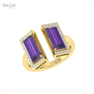 Baguette Half Halo Ring With 12x7mm Amethyst And Diamond Wedding Rings In 14k Real Gold