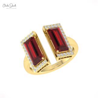 Split Shank Diamond Ring In Solid 14k Gold Red Garnet 5.5 Ct Gemstone Halfway Rings