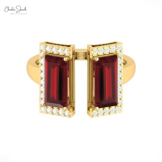 Split Shank Diamond Ring In Solid 14k Gold Red Garnet 5.5 Ct Gemstone Halfway Rings