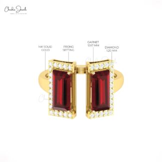Split Shank Diamond Ring In Solid 14k Gold Red Garnet 5.5 Ct Gemstone Halfway Rings