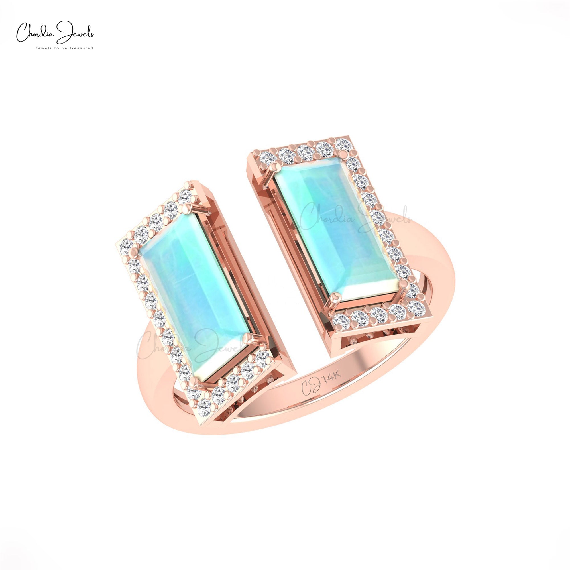 Solid 14k Gold Split Shank Ring With 5.5 Ct Fire Opal Gemstone And Diamond Half Halo Rings