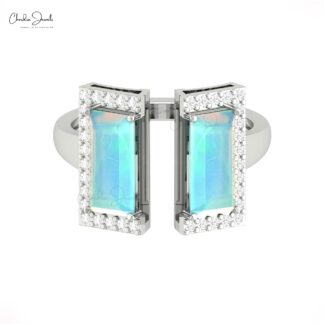 Solid 14k Gold Split Shank Ring With 5.5 Ct Fire Opal Gemstone And Diamond Half Halo Rings