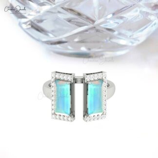 Solid 14k Gold Split Shank Ring With 5.5 Ct Fire Opal Gemstone And Diamond Half Halo Rings