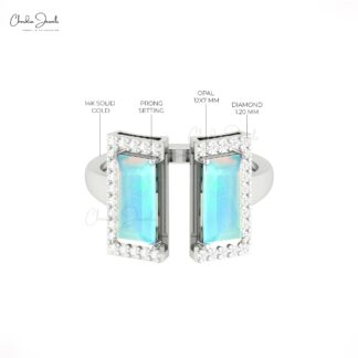 Solid 14k Gold Split Shank Ring With 5.5 Ct Fire Opal Gemstone And Diamond Half Halo Rings