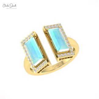 Solid 14k Gold Split Shank Ring With 5.5 Ct Fire Opal Gemstone And Diamond Half Halo Rings