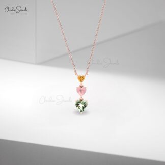 Trio Heart Cut Chain Necklace In 14k Gold Citrine 3mm And Rose Quartz & Amethyst Necklaces