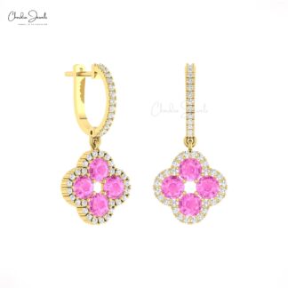 Halo Dangling Earring With 3 Ct Pink Sapphire And Diamond 14k Solid Gold Love Earrings