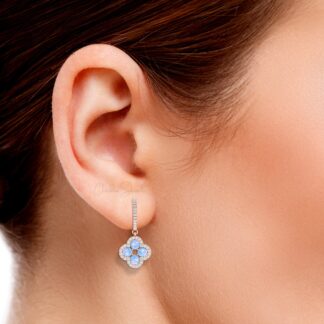 Four Leaf Clover Earring In 14k Solid Gold Rainbow Moonstone Pave Diamond Earrings