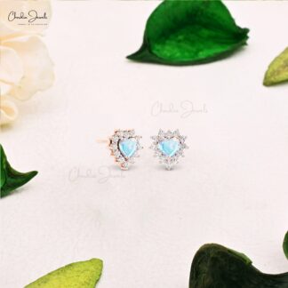 Cluster Halo Diamond Earrings With 5mm Rainbow Moonstone Prong Set In 14k Gold Studs