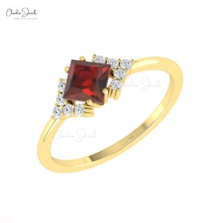 Real 14k Gold Half Halo Ring With 0.6 Ct Red Garnet G-H Diamond January Birthstone Rings