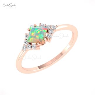Diamond Half Halo Ring With 0.6 Ct Fire Opal Gemstone 14k Pure Gold Engagement Rings