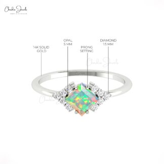 Diamond Half Halo Ring With 0.6 Ct Fire Opal Gemstone 14k Pure Gold Engagement Rings