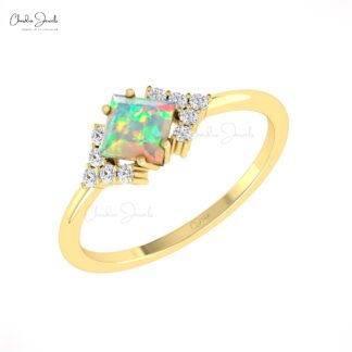 Diamond Half Halo Ring With 0.6 Ct Fire Opal Gemstone 14k Pure Gold Engagement Rings