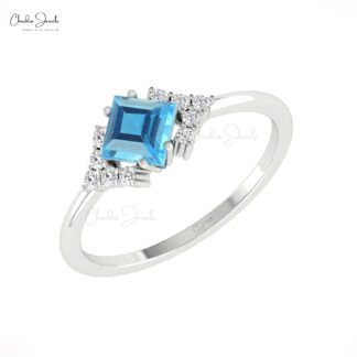 AAA Swiss Blue Topaz Half Halo Ring In Solid 14k Gold Gemstone Diamond Fine Jewelry