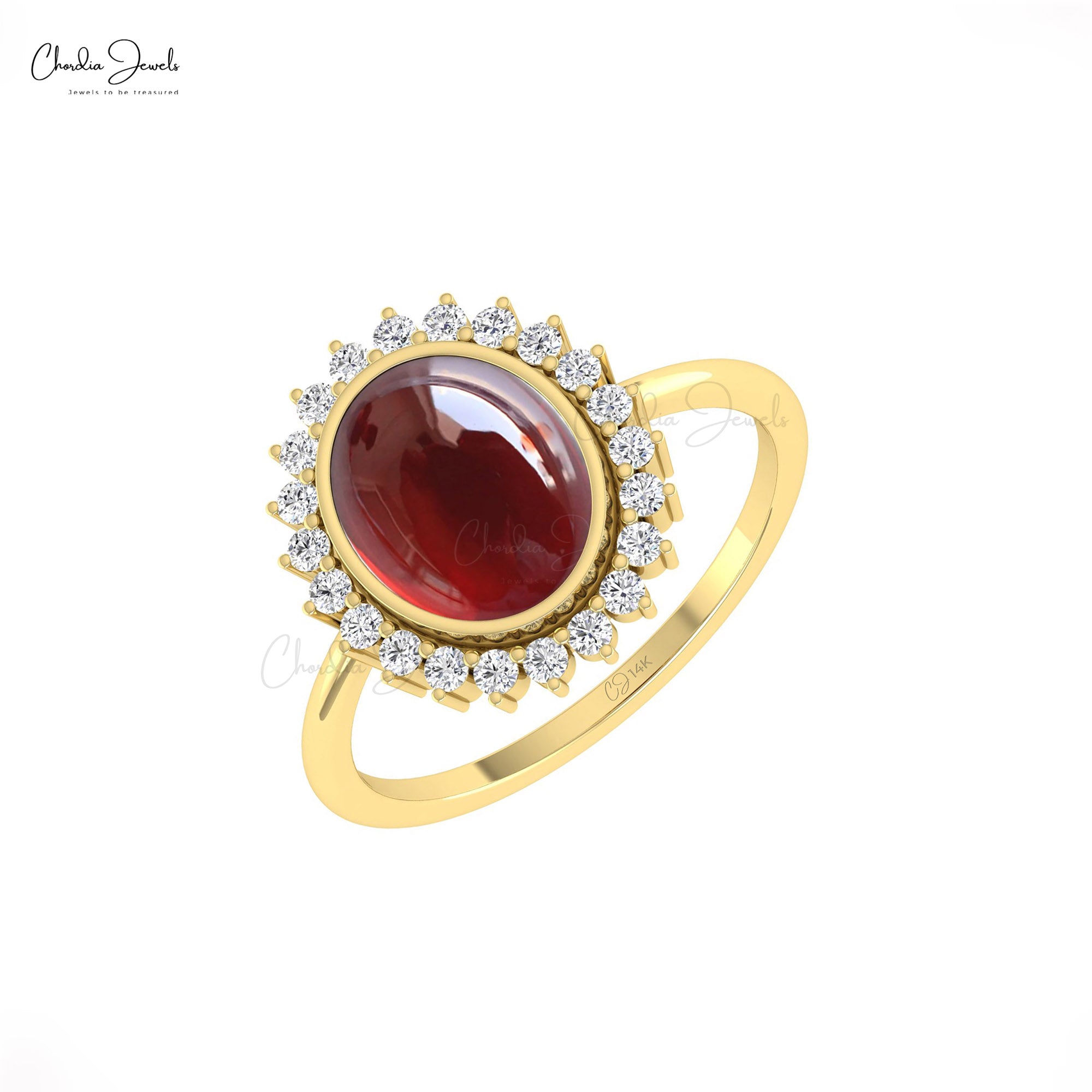 Natural Red Garnet Halo Ring In Pure 14k Gold G-H Diamond Hallmarked Jewelry For Women